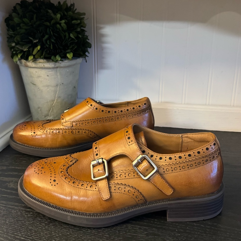 BEAU TODAY Monk Strap Brogue Loafer Shoes Women Business Casual Vintage Dress